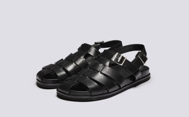 grenson Quinton | Mens Sandals in Black Leather