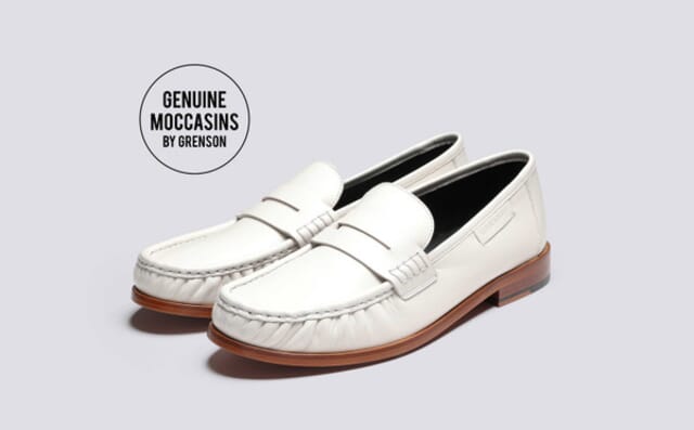 grenson Simeon | Mens Moccasin Loafers in White