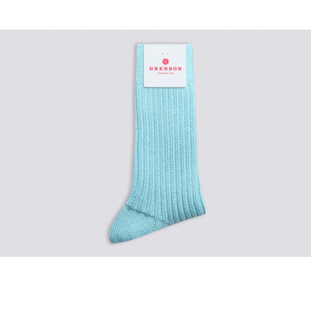 Grenson Womens Chunky Wool Sock | Light Blue Wool
