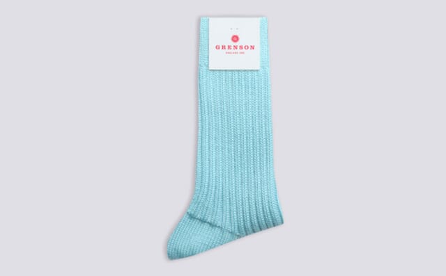 grenson Womens Chunky Wool Sock | Light Blue Wool