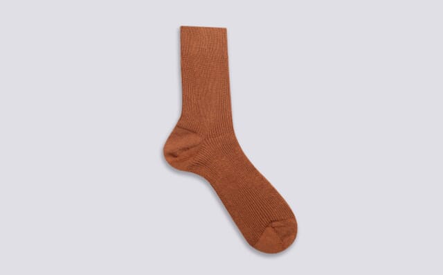Grenson Womens Plain Rib Sock | Caramel Wool