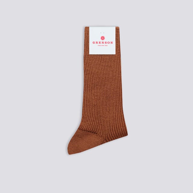 Grenson Womens Plain Rib Sock | Caramel Wool