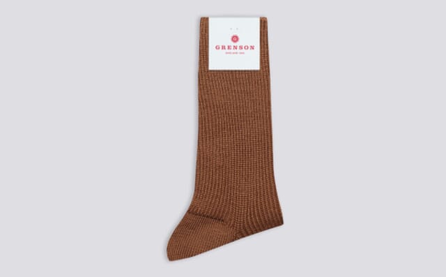 grenson Womens Plain Rib Sock | Caramel Wool