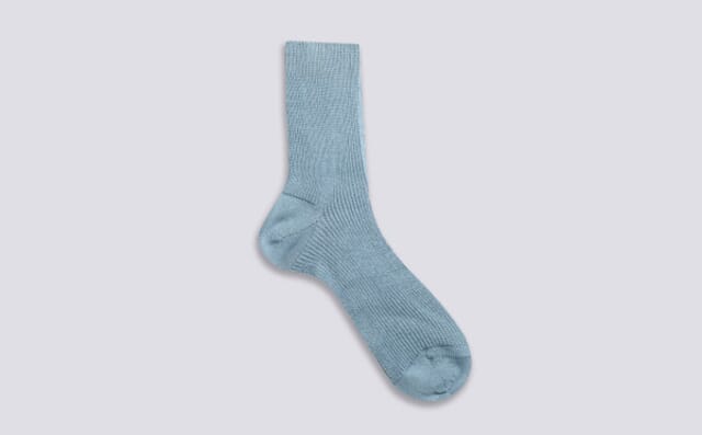 Grenson Womens Plain Rib Sock | Mid Blue Wool