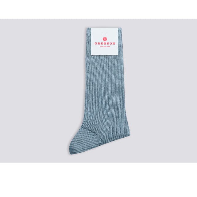 Grenson Womens Plain Rib Sock | Mid Blue Wool