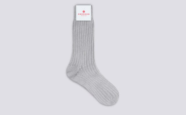 Grenson Womens Ribbed Sock | Silver Cotton Blend