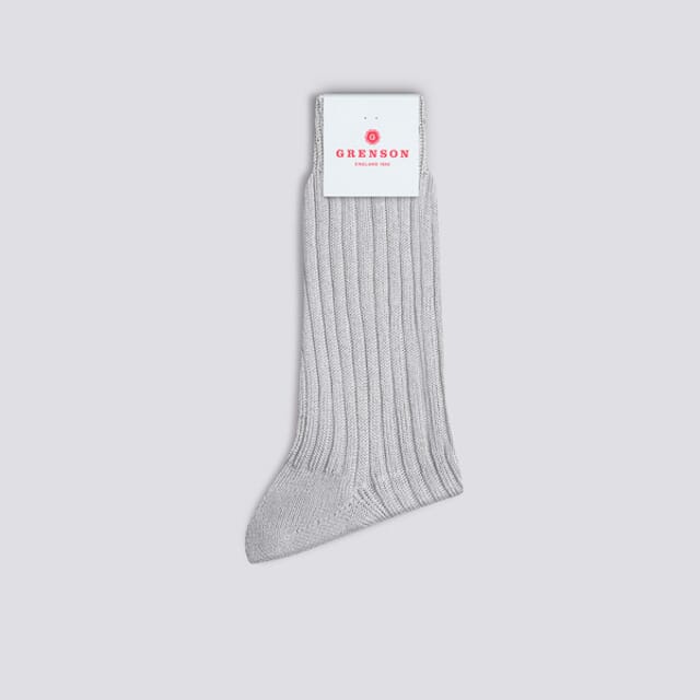 Grenson Womens Ribbed Sock | Silver Cotton Blend