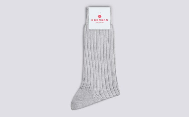 grenson Womens Ribbed Sock | Silver Cotton Blend