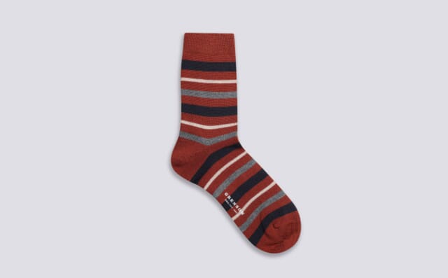 Grenson Womens Stripe Sock | Tan And Navy Wool