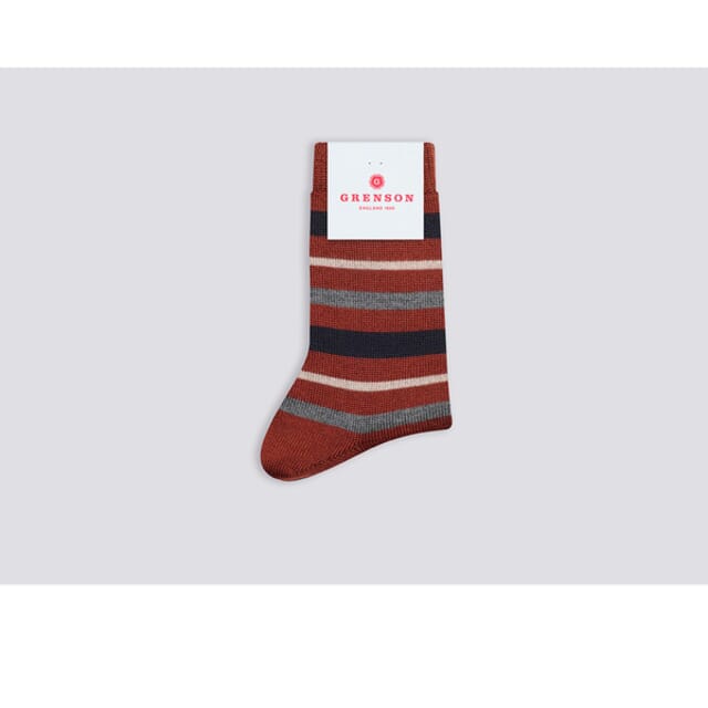 Grenson Womens Stripe Sock | Tan And Navy Wool