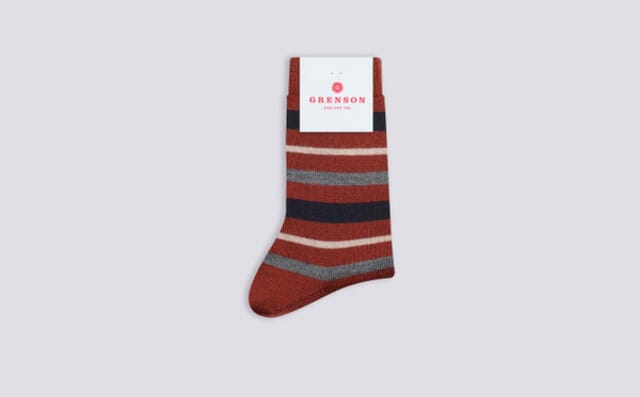 grenson Womens Stripe Sock | Tan and Navy Wool