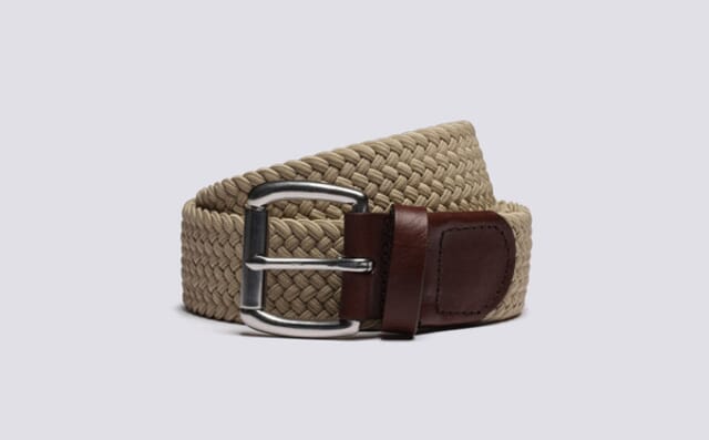 grenson Woven Elastic Belt | Unisex Belt in Beige