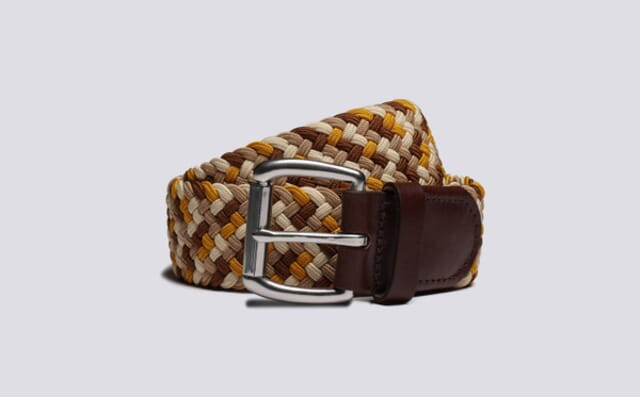 grenson Woven Elastic Belt | Unisex Belt in Sand