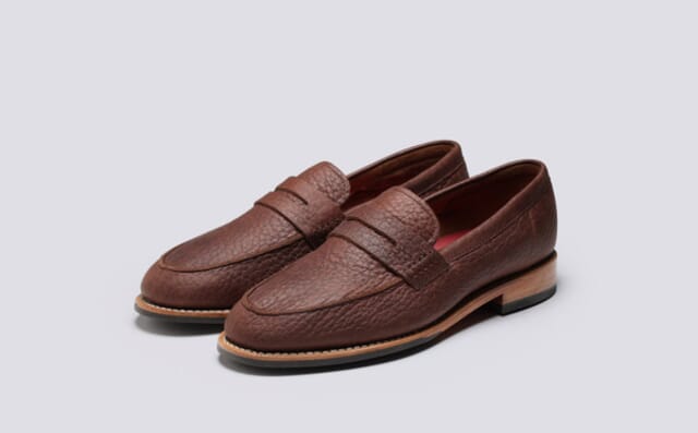 grenson Jago | Mens Loafers in Brown Hidro Grain Leather