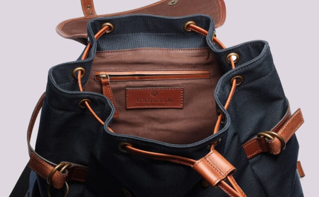 Grenson Large Backpack In Navy Canvas And Tan Leather