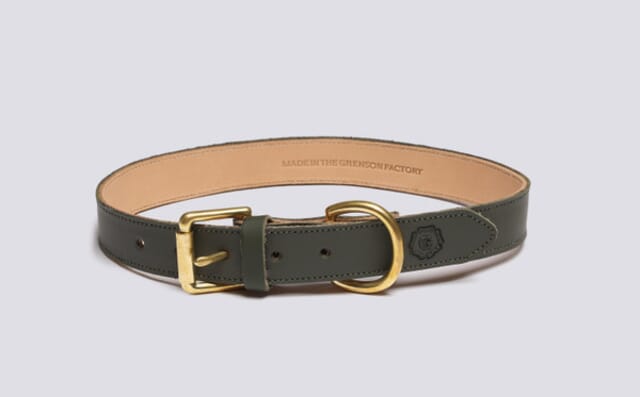grenson Large Dog Collar | Handmade Green Rubberised Leather