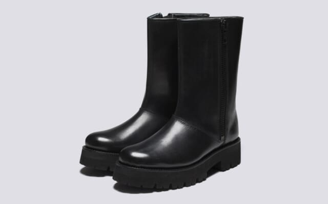 grenson Marge | Womens Boots in Black Leather with Shearling