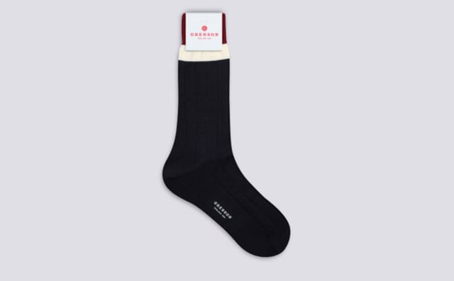 Grenson Mens Top Stripe Sock | Burgundy And Black Cotton