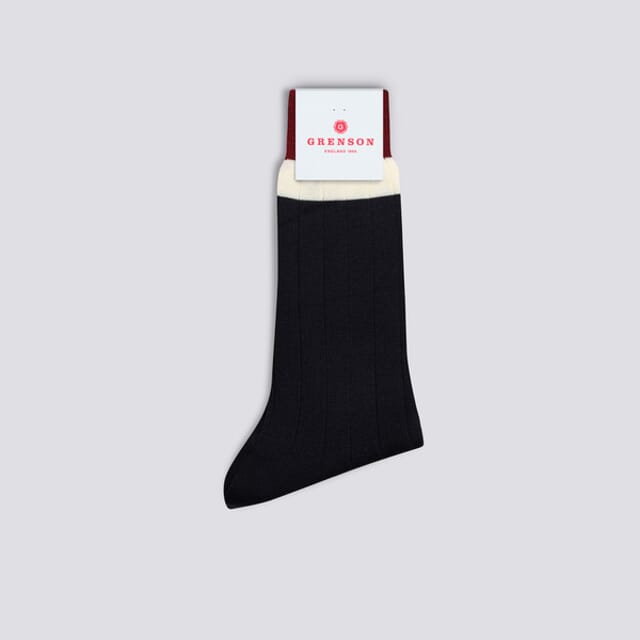 Grenson Mens Top Stripe Sock | Burgundy And Black Cotton
