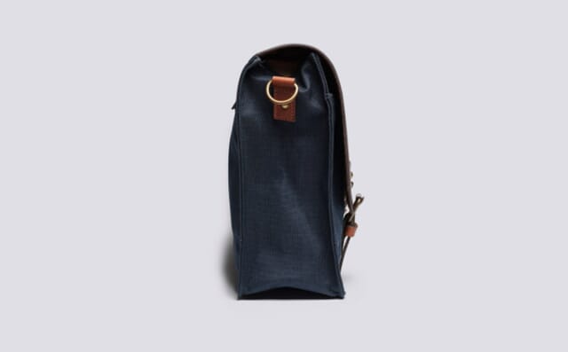 Grenson Messenger Bag In Navy Canvas And Tan Leather