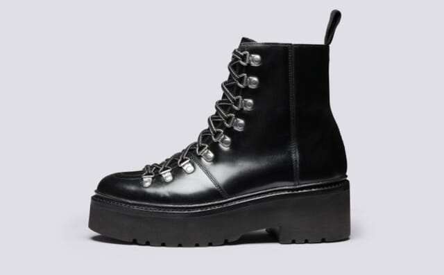 Grenson Nanette | Womens Hiker Boots Black Leather Hi Rise