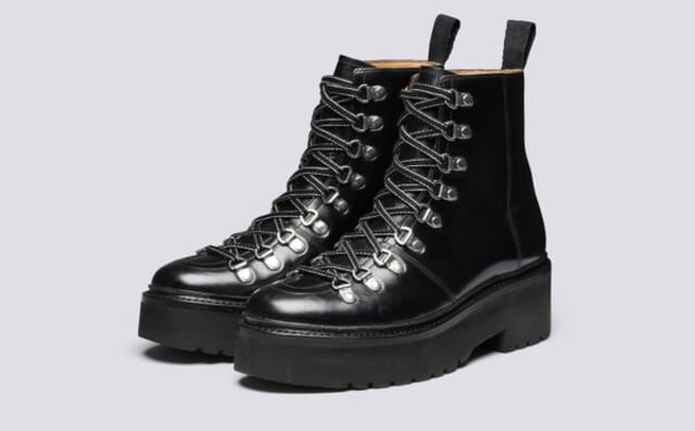 grenson Nanette | Womens Hiker Boots Black Leather Hi Rise
