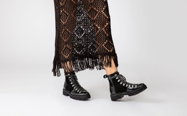 Grenson Nanette | Womens Hiker Boots In Black Colorado Leather On Commando Sole Shoes