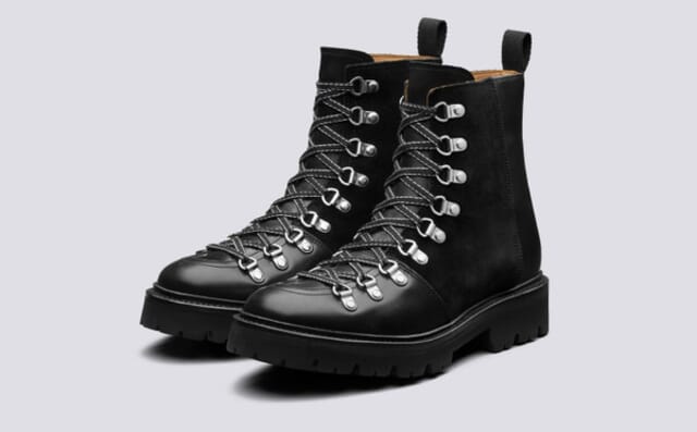 grenson Nanette | Womens Hiker Boots in Black Colorado Leather on Commando Sole Shoes