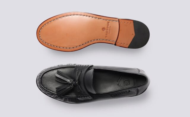 Grenson Omar | Mens Tassel Moccasin Loafers In Black Leather