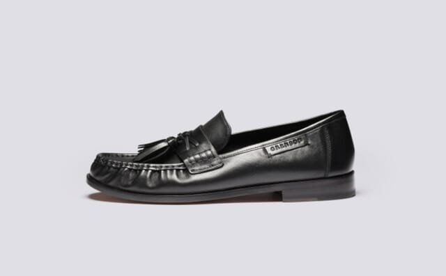 Grenson Omar | Mens Tassel Moccasin Loafers In Black Leather