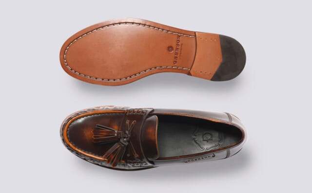 Grenson Omar | Mens Tassel Moccasin Loafers In Tan Leather