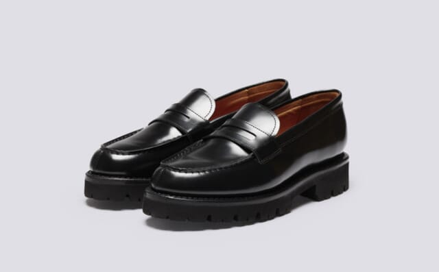 grenson Philippa | Womens Loafer in Black Hi Shine Leather