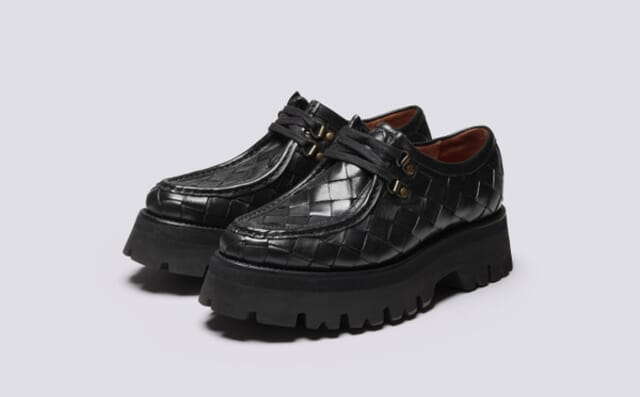 grenson Polly | Womens Derby Shoes in Black Woven Leather