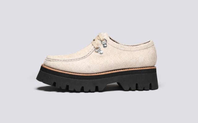 Grenson Polly | Womens Derby Shoes In Off White Shaggy Suede