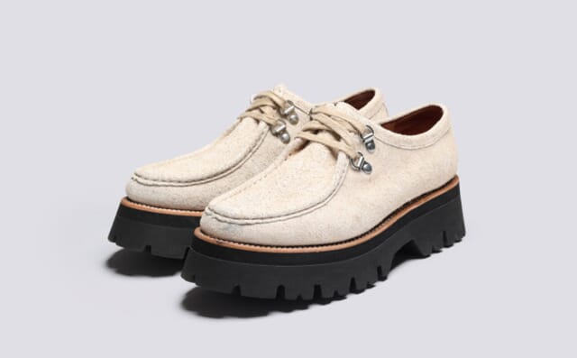 grenson Polly | Womens Derby Shoes in Off White Shaggy Suede