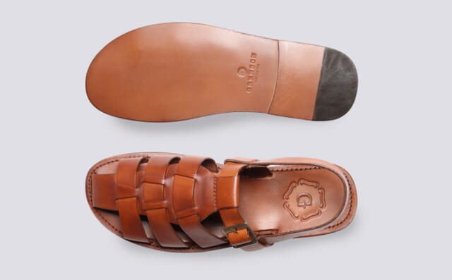 Grenson Quincy | Mens Sandals In Tan Handpainted Calf Leather Shoes