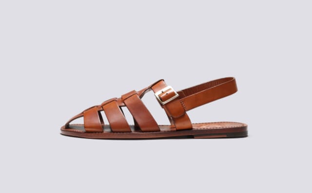 Grenson Quincy | Mens Sandals In Tan Handpainted Calf Leather Shoes