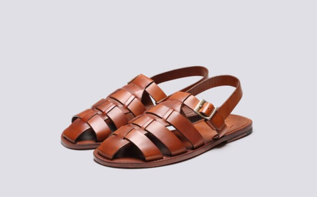 grenson Quincy | Mens Sandals in Tan Handpainted Calf Leather Shoes