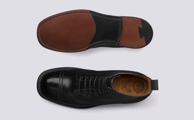 Grenson Shoe 9 | Mens Derby Boots In Black With Leather Sole Shoes