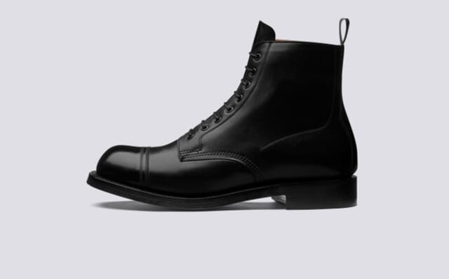 Grenson Shoe 9 | Mens Derby Boots In Black With Leather Sole Shoes