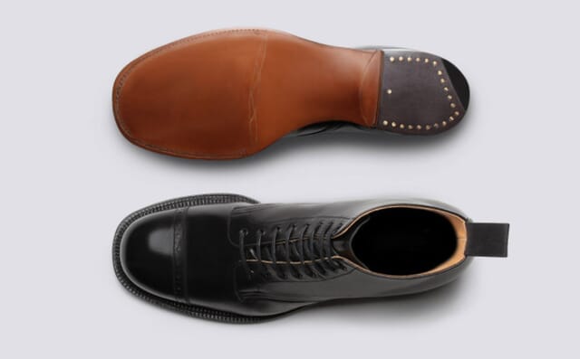 Grenson Shoe No.1 | Mens Derby Boot In Black Glace Kid Leather On A Leather Sole Shoes