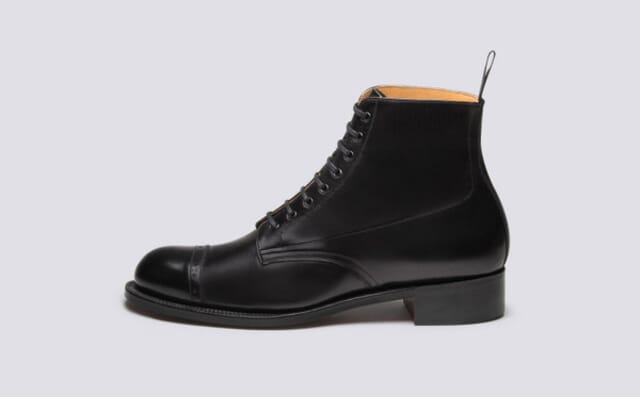 Grenson Shoe No.1 | Mens Derby Boot In Black Glace Kid Leather On A Leather Sole Shoes