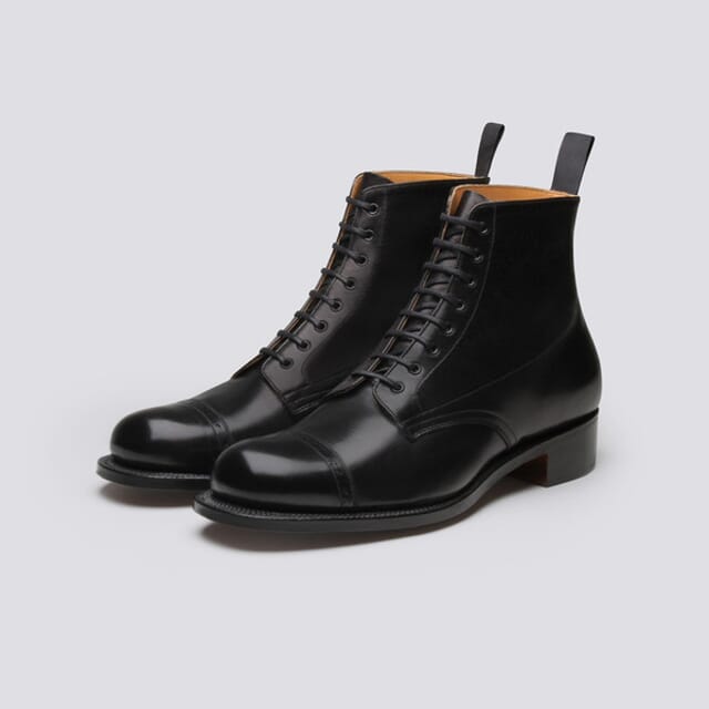 Grenson Shoe No.1 | Mens Derby Boot In Black Glace Kid Leather On A Leather Sole Shoes