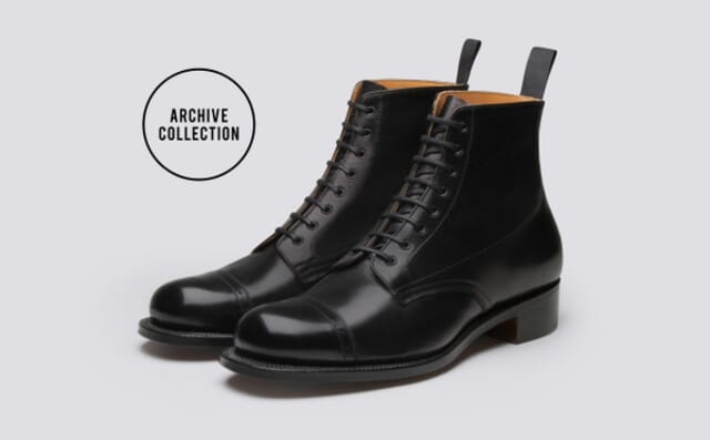 grenson Shoe No.1 | Mens Derby Boot in Black Glace Kid Leather on a Leather Sole Shoes
