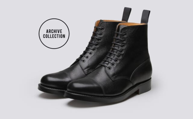 grenson Shoe No.3 | Mens Boot in Black Grain Leather on a Leather Sole Shoes