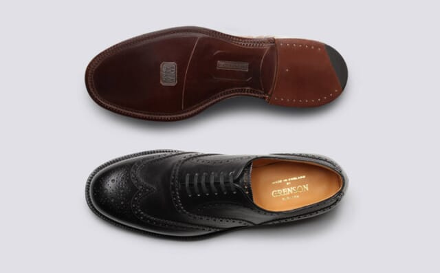 Grenson Shoe No.4 | Mens Brogue In Black Grain Leather On A Leather Sole Shoes