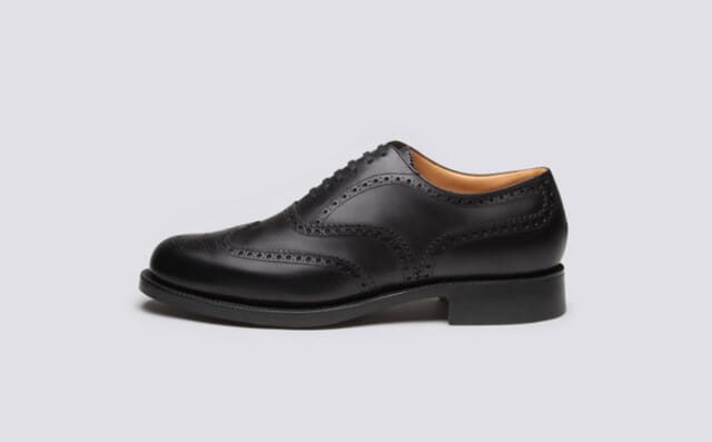 Grenson Shoe No.4 | Mens Brogue In Black Grain Leather On A Leather Sole Shoes