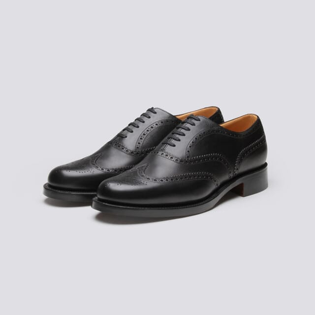 Grenson Shoe No.4 | Mens Brogue In Black Grain Leather On A Leather Sole Shoes