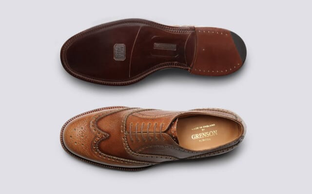 Grenson Shoe No.4 | Mens Brogues In Tan Grain Leather On A Leather Sole Shoes