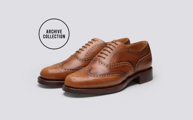 grenson Shoe No.4 | Mens Brogues in Tan Grain Leather on a Leather Sole Shoes